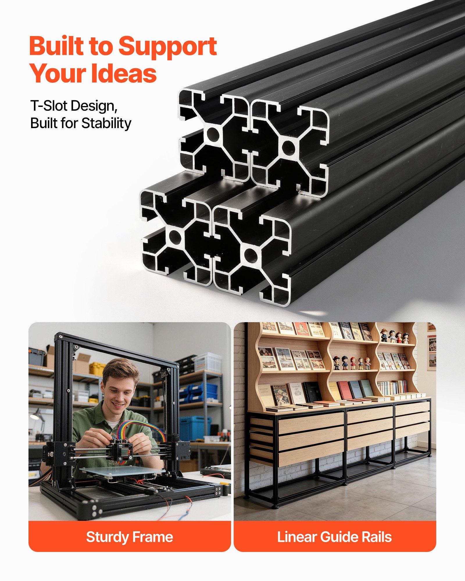 【FathersDayGift】 VEVOR 4PCS 4040 Aluminum Extrusion Profile, 15.75 Inch 400 mm, T Slot European Standard Anodized Linear Rail, High-Strength Extruded Aluminum Rail, for 3D Printer Parts and CNC DIY Workbench, Black