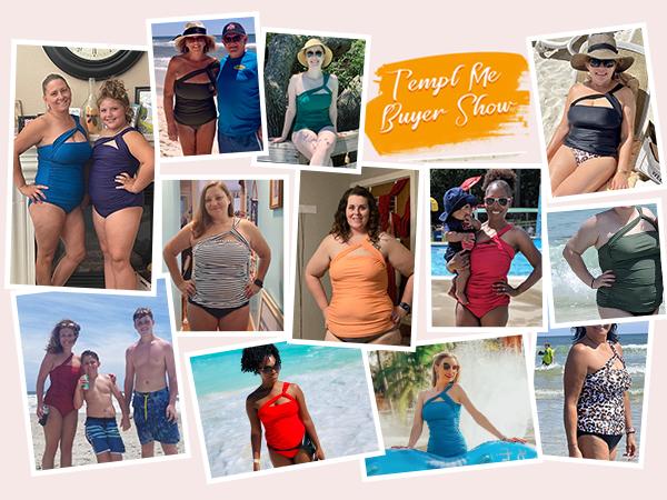 Tempt Me Two Piece Tankini Bathing Suits for Women One Shoulder Swim Top with Bottom Swimsuits Tummy Control Tankini with Swim Briefs