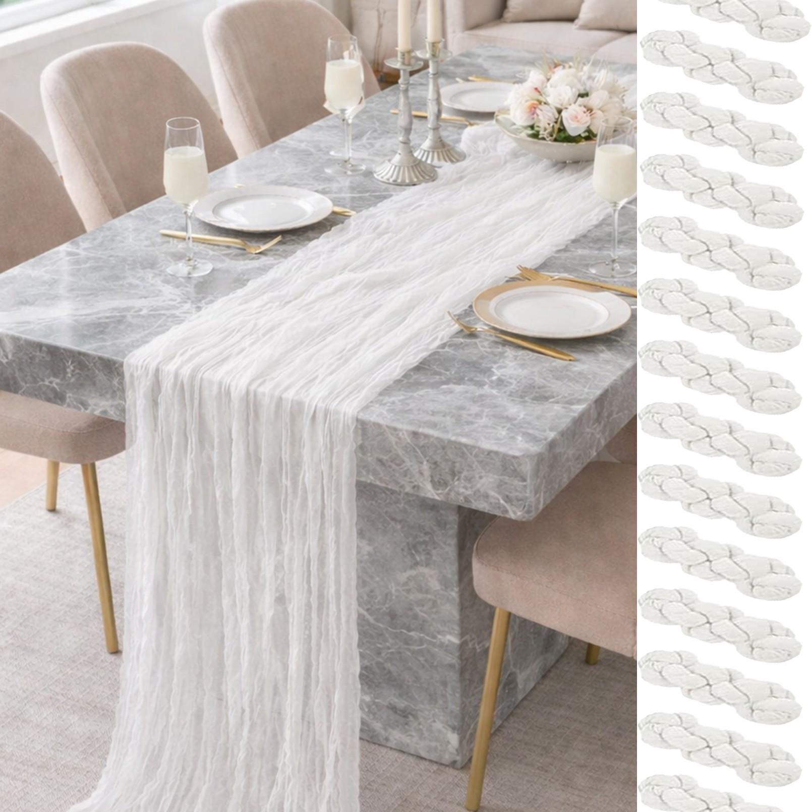 10 Pcs Sage White Table Runner Bohemian Country-Style Table Runner, Suitable for Weddings, Baby Baptism Parties and Holiday Decorations