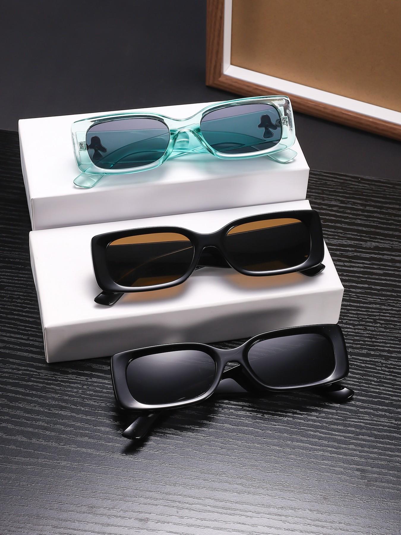 Men's Rectangular Frame Sunglasses, Lightweight Pure Color Frames, Mushroom Decorated Arms, Soft Color Lenses for Daily Commute, Trendy Sunglasses