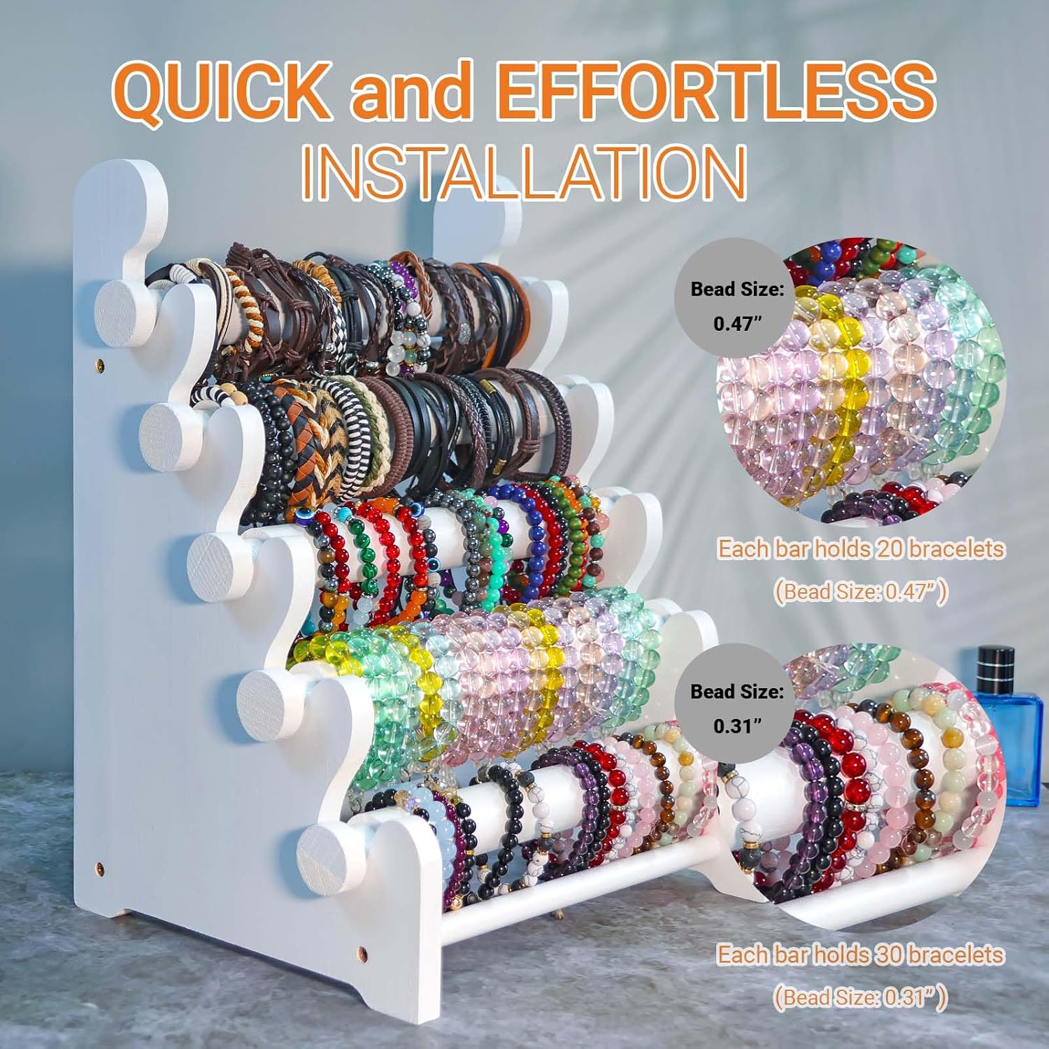 5-Tier Bracelet Display Stand Holds120 - 150Bangles & Scrunchies (White) | Portable Wooden  Display Stand For Vendors, Retail Stores, Craft Shows, And  Storage