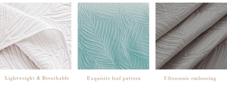 Exclusivo Mezcla Quilt Bedding Set, Lightweight Quilts for All Seasons, Soft Microfiber Bedspreads Coverlets Bed Cover with Leaf Pattern