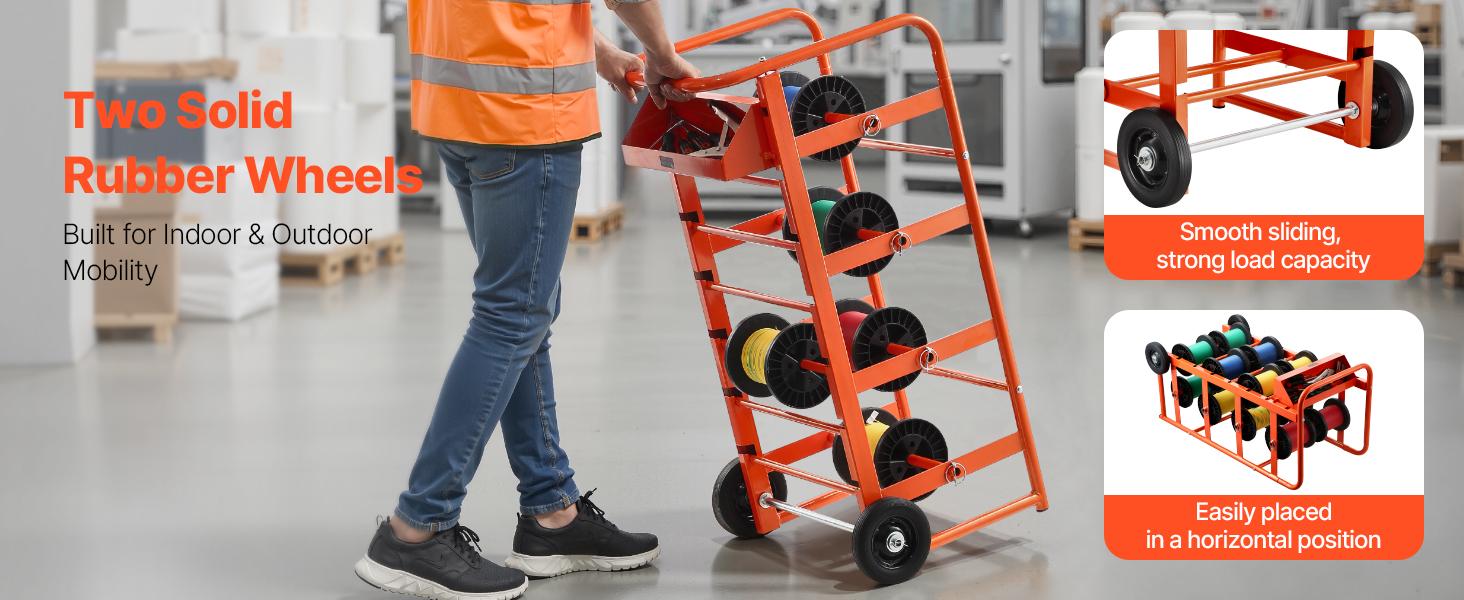 VEVOR Wire Spool Rack, 11 Rods, Multi-Spool Wire Rack Dispenser, Cable Caddy with Wheels, Cable Holder with Storage Tray for Wiring Storage, for Electrical, Industrial Retail Use, Working Efficiency