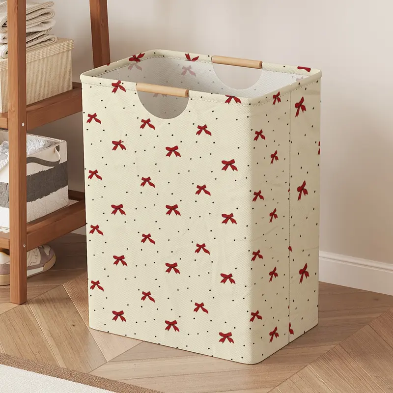 Butterfly Knot Pattern Open Storage Box, Foldable Laundry Basket with Handle, Home Bathroom Collapsible Dirty Clothes Bucket