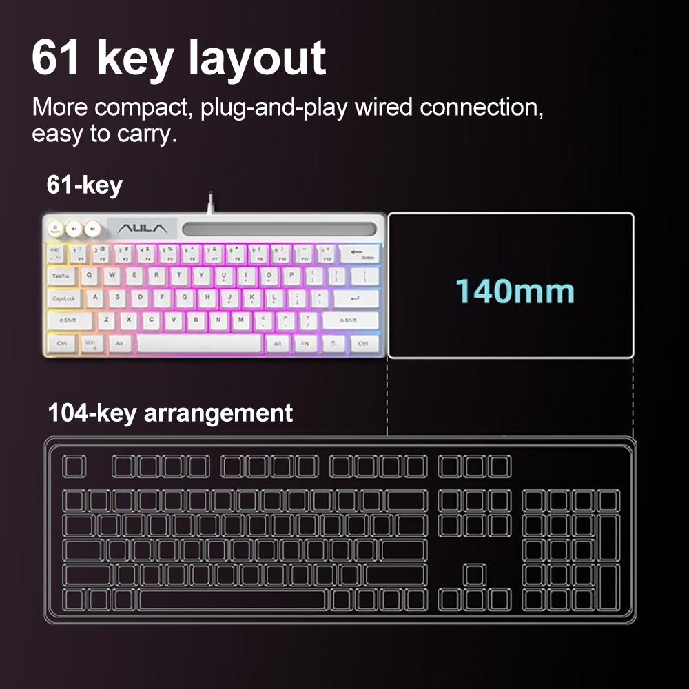 AULA Wired Gaming Keyboard, 64 Key Wired Backlit Mixed Light Effects Keyboard for Gaming Study Work, Multifunctional Portable Keyboard for Desktop Computer Notebook, Computer Peripherals