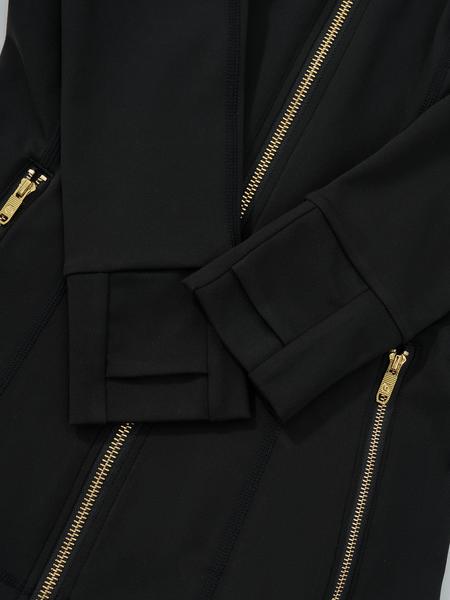 Women's Sporty Tracksuit Set (Gardenia Fragrance), Golden Zipper Jacket with Pockets & Yoga Pants, Thumbholes Design, Casual Wear for Women, Yoga Clothes Set