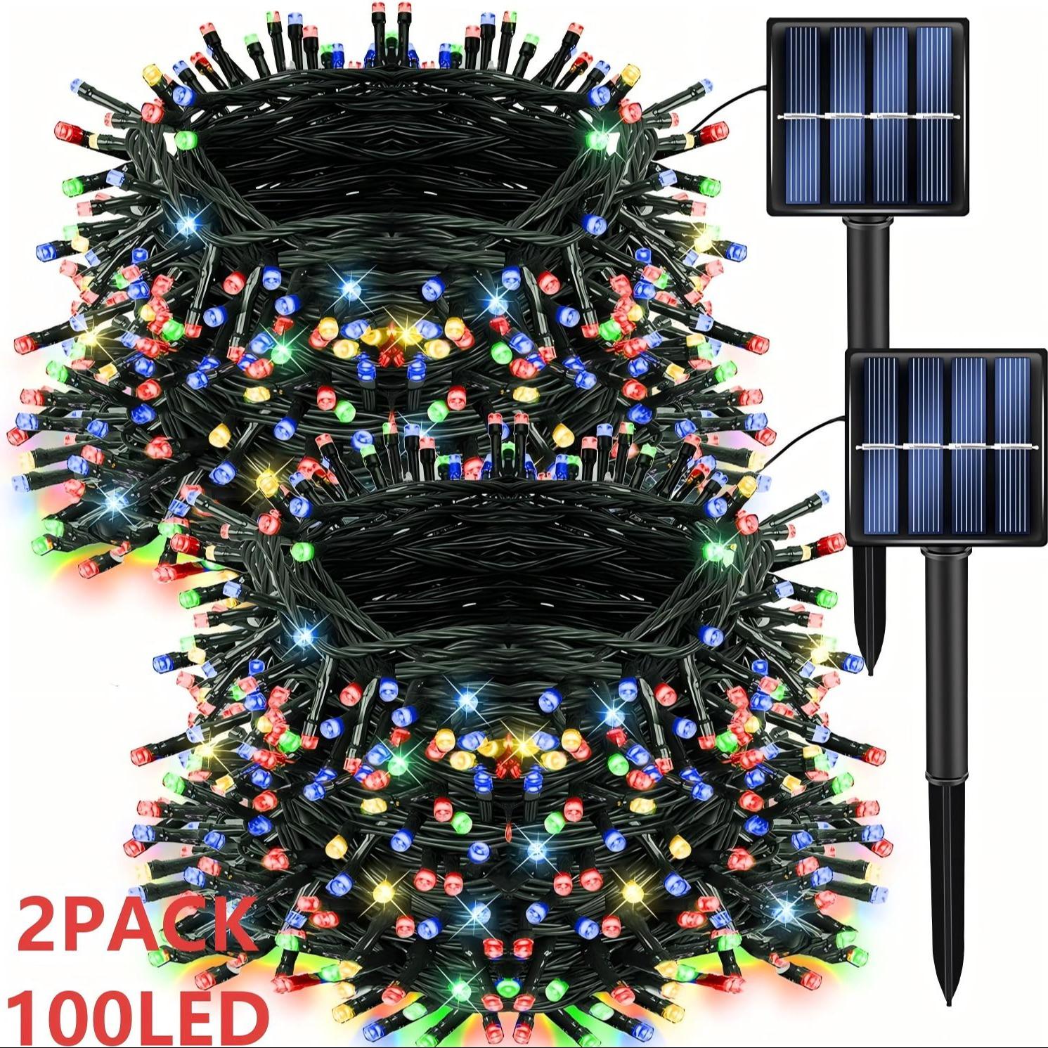 2pack Solar String Lights, 200 LED Christmas Lights with 8 Modes, Ip65 Waterproof Outdoor Garden Yard Wedding Birthday Party Decorations