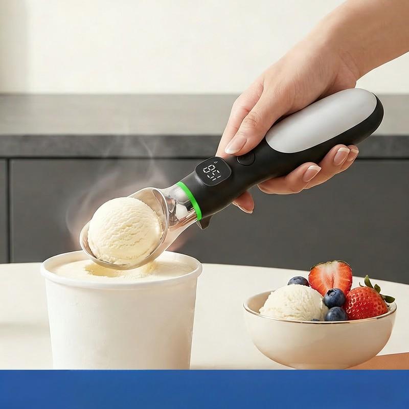 Rechargeable Electric Ice Cream Scoop, 2 Ounces Stainless Steel, LED Display, Ambient Light, Durable Hard Ice Cream Scoop