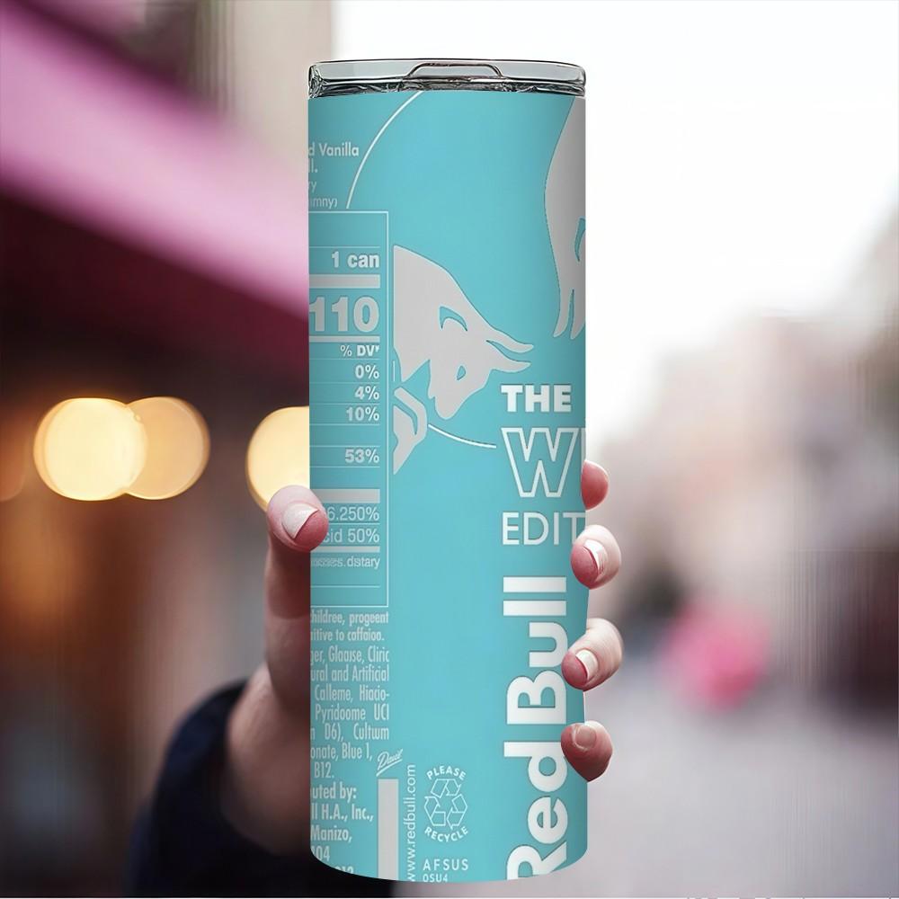 1pc 20oz Red Bull Winter Edition Stainless Steel Thermos Mug with Straw & Straw Cleaner, Double Wall Insulated for Coffee, Ideal for Outdoor, Office & Camping