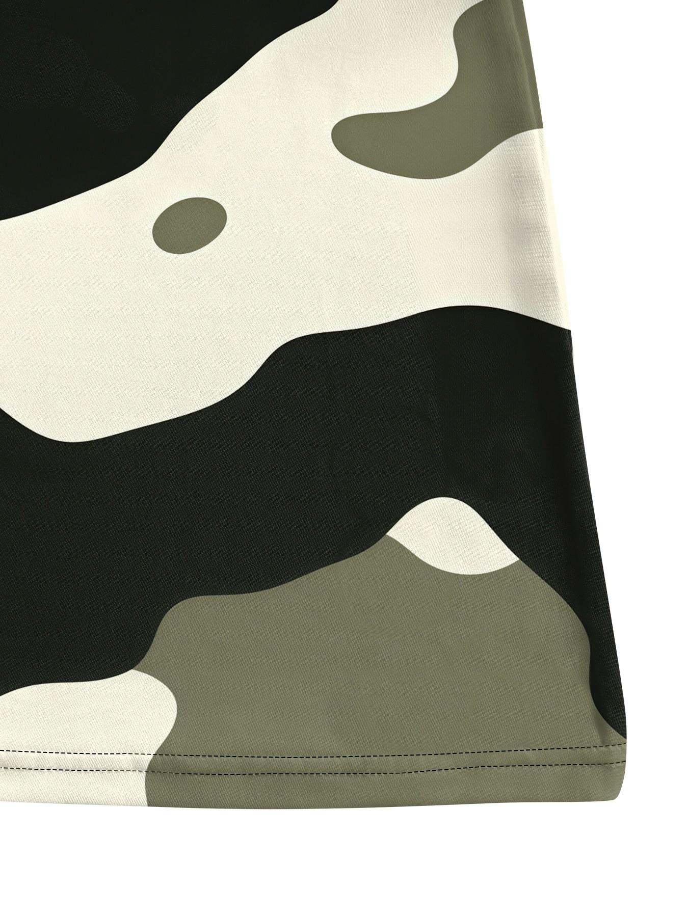 Women's Camouflage Print V-Neck Dress, Loose Short Sleeve Midi Dress, Side Pocket Casual Street Style, Comfortable and Stylish