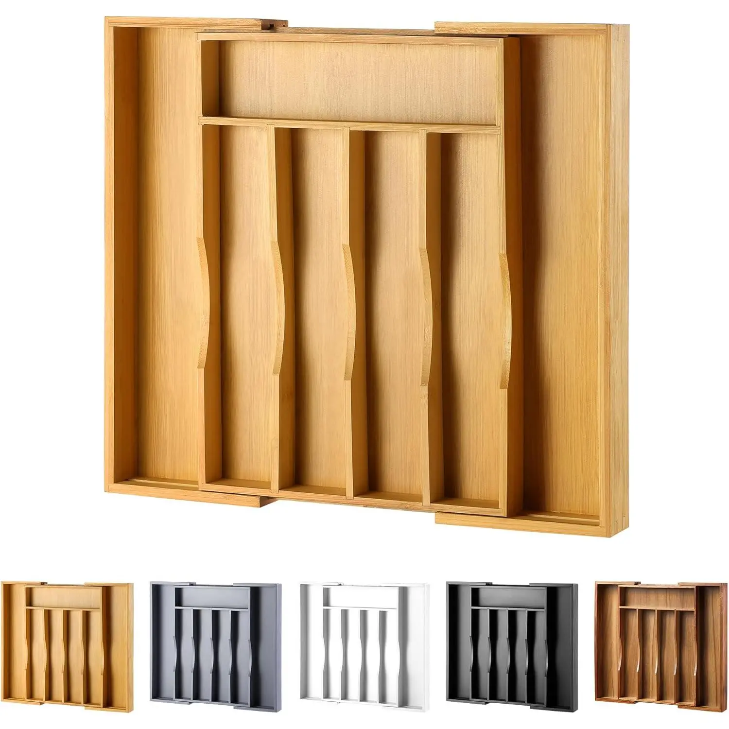 Expandable Bamboo Drawer Organizer for Cutlery and Utensils, Adjustable Natural Wood Cutlery Tray for Flatware and Silverware