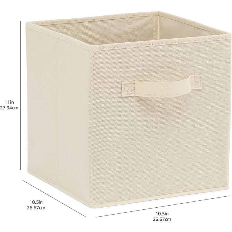 Basic Foldable Fabric Storage Cube Box with Handles, Durable, Size 10.5 X 10.5 X 11 Inches, Set of 6, Collapsible Storage Boxes