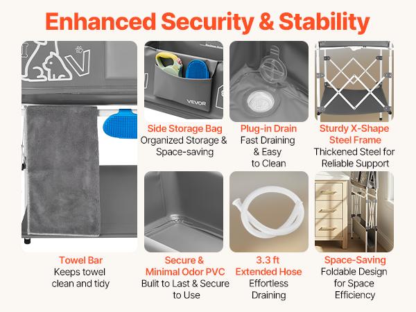 VEVOR Dog Bathtub, Elevated Dog Bath Tub, Collapsible Pet Bathing Grooming Wash Station, Portable Foldable Space-saving, with Built-In Drain Hose for Small and Medium Pet Cat Indoor Outdoor, Gray VEVOR Dog Bathtub, Elevated Dog Bath Tub, Collapsible Pet Bathing Grooming Wash Station, Portable Foldable Space-saving, with Built-In Drain Hose for Small and Medium Pet Cat Indoor Outdoor, Gray