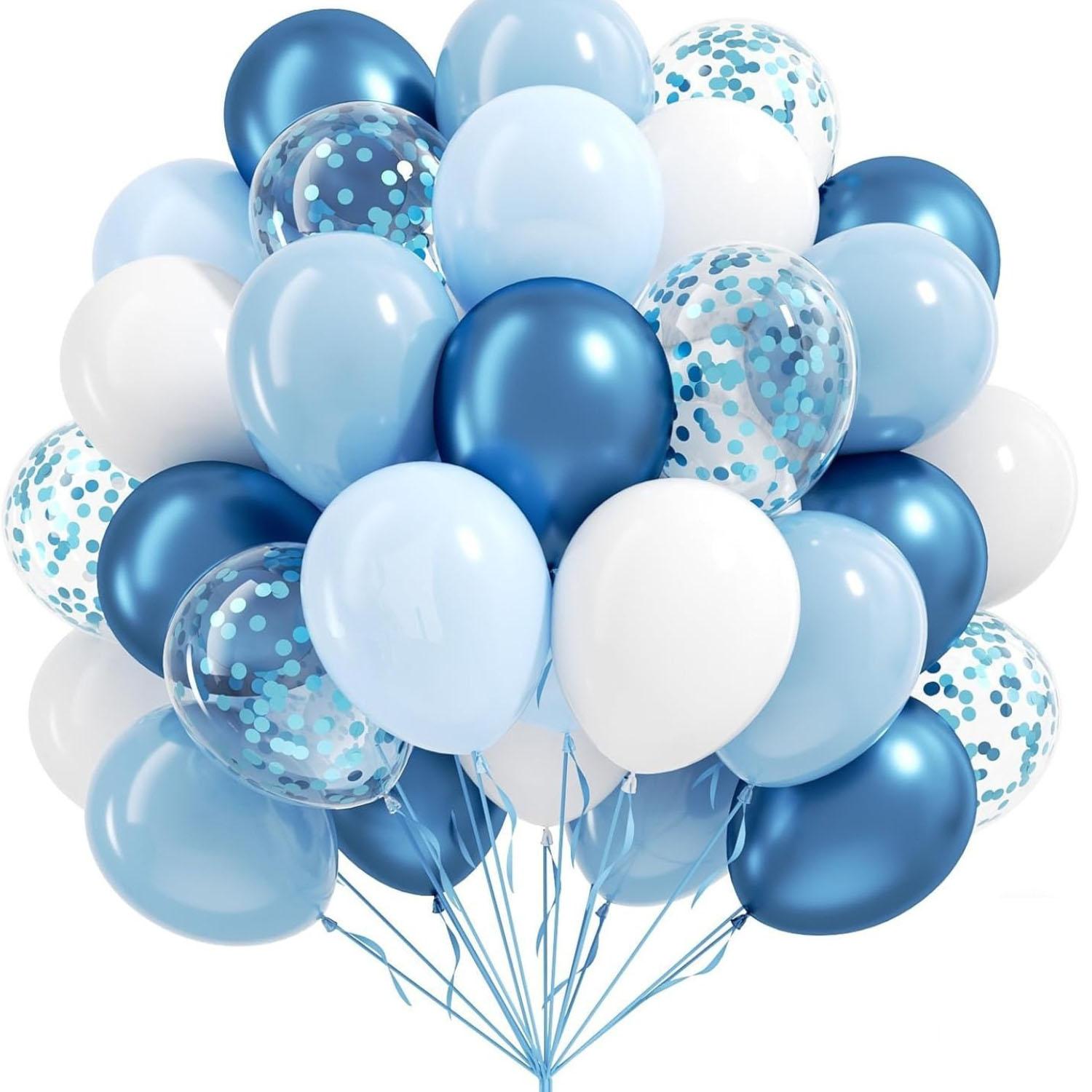 50 blue and white balloons 10/12 inches, including blue sequins and white balloons, suitable for bridal showers, weddings, birthdays, and party decorations