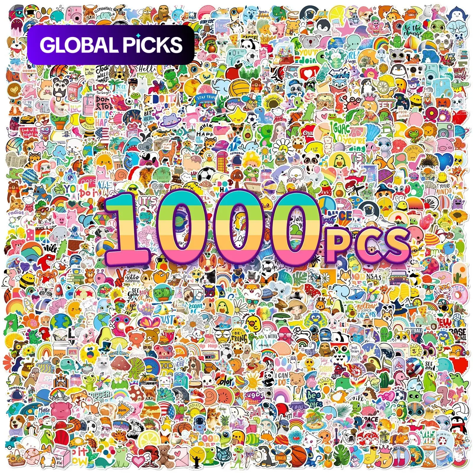 1000-Piece Cute Cartoon Sticker Set, Waterproof Vinyl Decals for Kids & Teens, Animal and Fantasy Scrapbooking & DIY Stickers, Ideal Gift, Scrapbooking Stickers