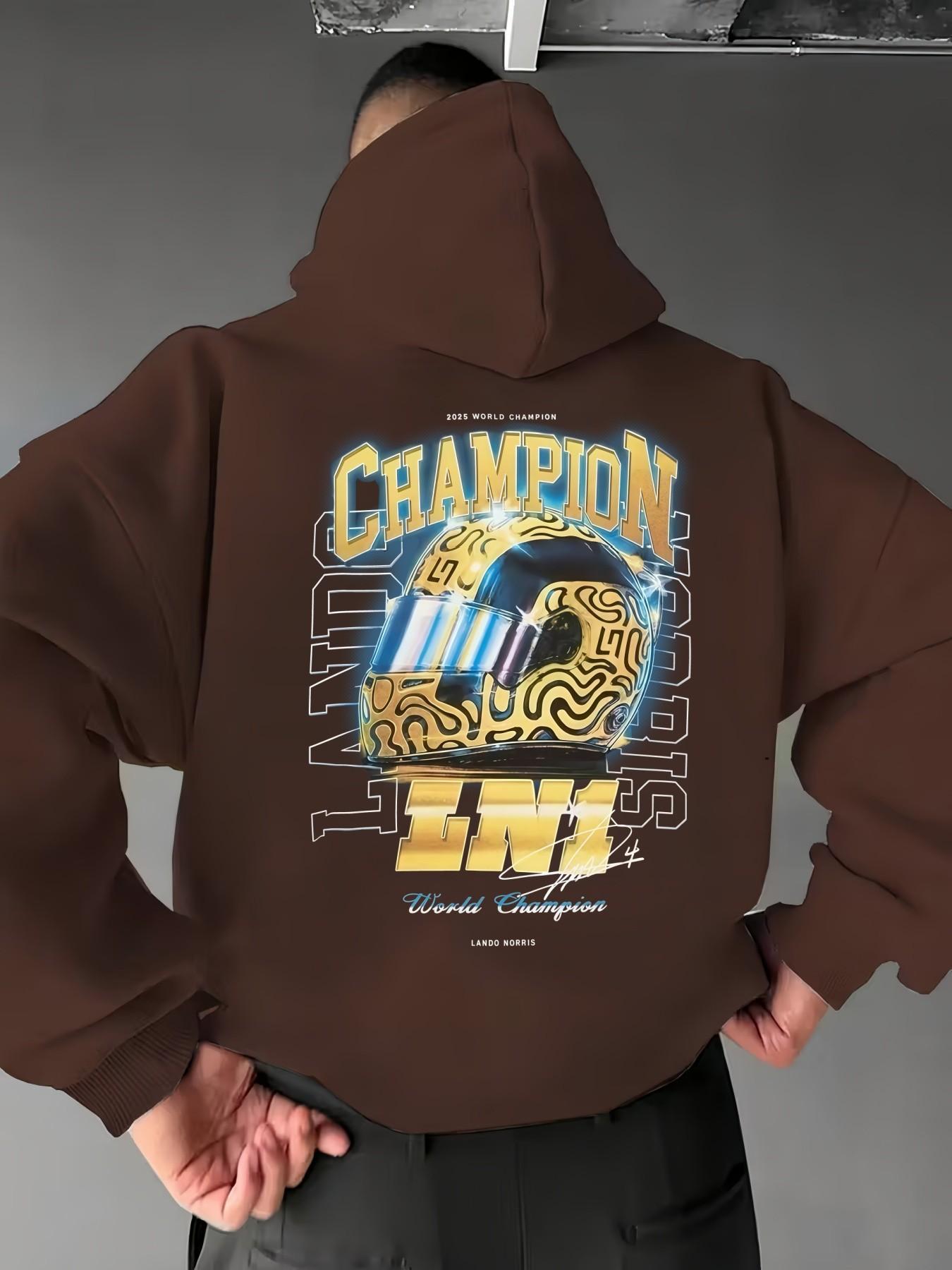 Mclaren F1 Team Lando Norris World Champion Unisex Hoodie, Casual Loose-Fitting F1 Racing T-Shirt, Random Print, Fall & Winter