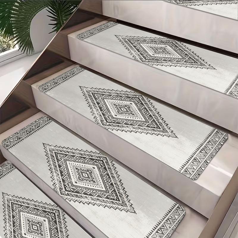 Style Geometric Diamond Print Stair Mats, Reusable Washable Home Decor, Simple Color Block Fashion, Suitable for Hallway Stairs Hotel
