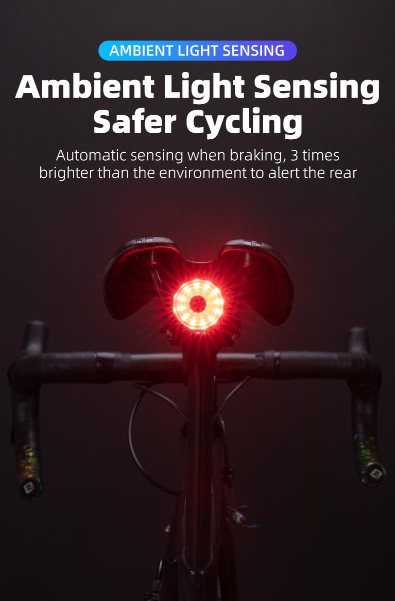 ROCKBROS Bike Tail Light Bicycle Smart Brake USB Rechargeable MTB Rear Light 7 Modes Cycling Warning Light Bike Accessories