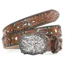 XZQTIVE Unisex Western PU Leather Buckle Belt - Floral Engraved Longhorn Bull Buckle, Men's Accessories, Adult Female Accessories, for Jeans, 35"-51" Size L Fashion Item, Accessories Adults Female
