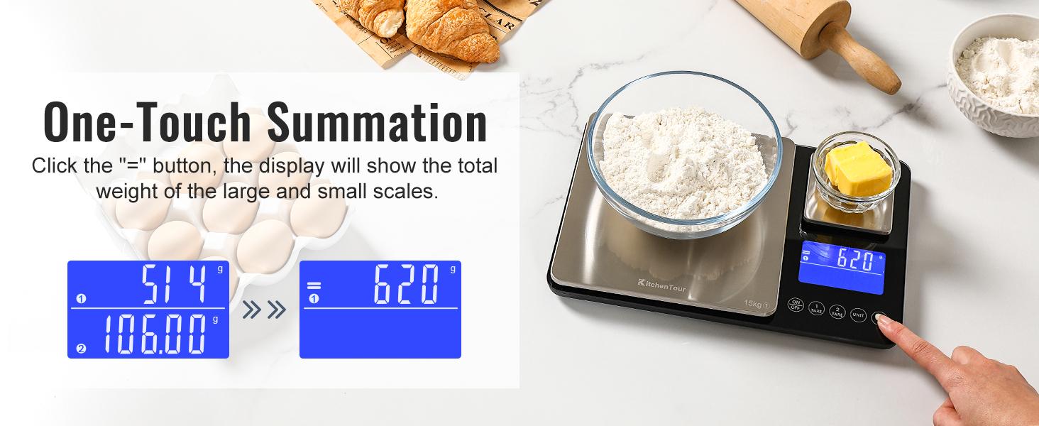 KitchenTour Dual Platform Food, 0.001oz/33lb Scales Weight Grams and Ounces for Home Cooking Baking Meal Prep Sourdough Bread, Stainless