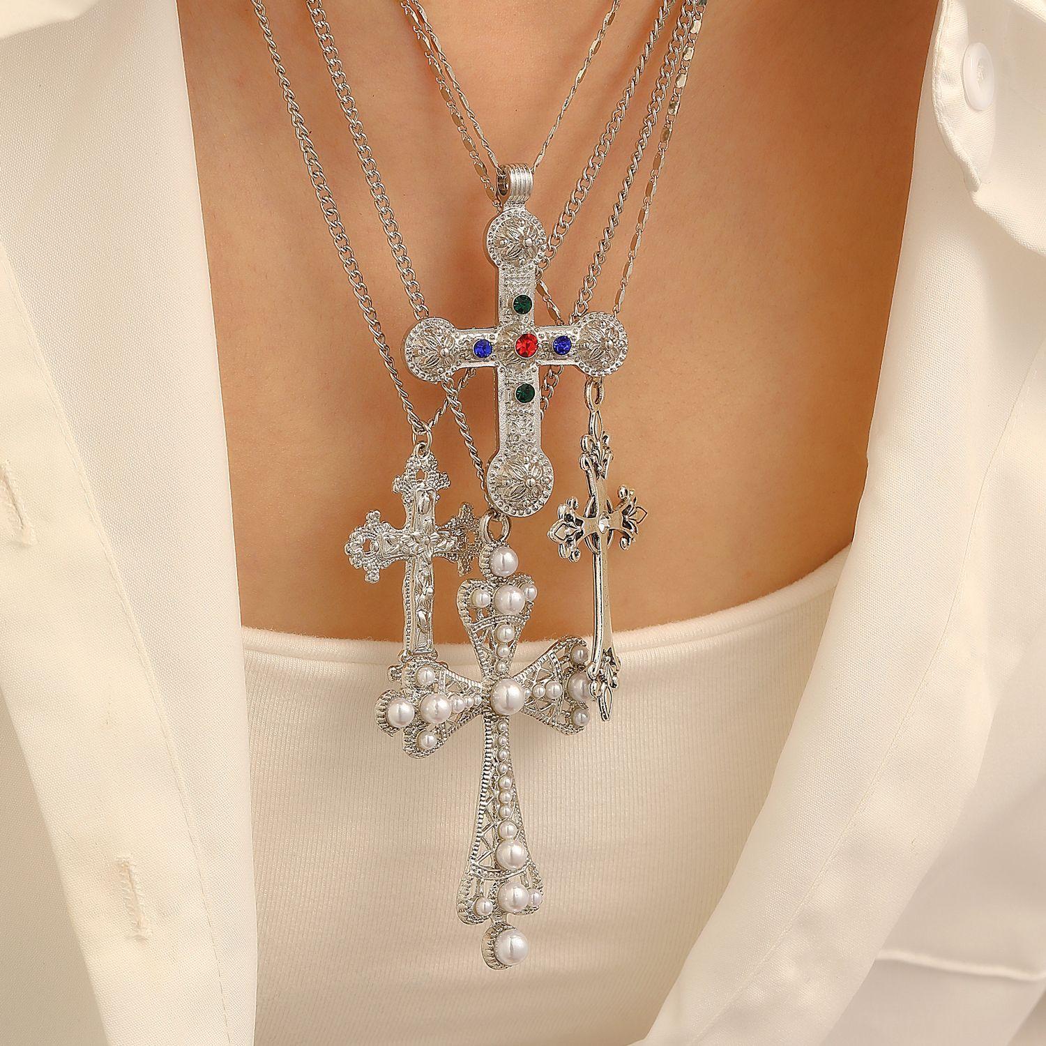 Punk Cross Multi-Layer Stackable Necklace| Alloy Pendant for Men & Women