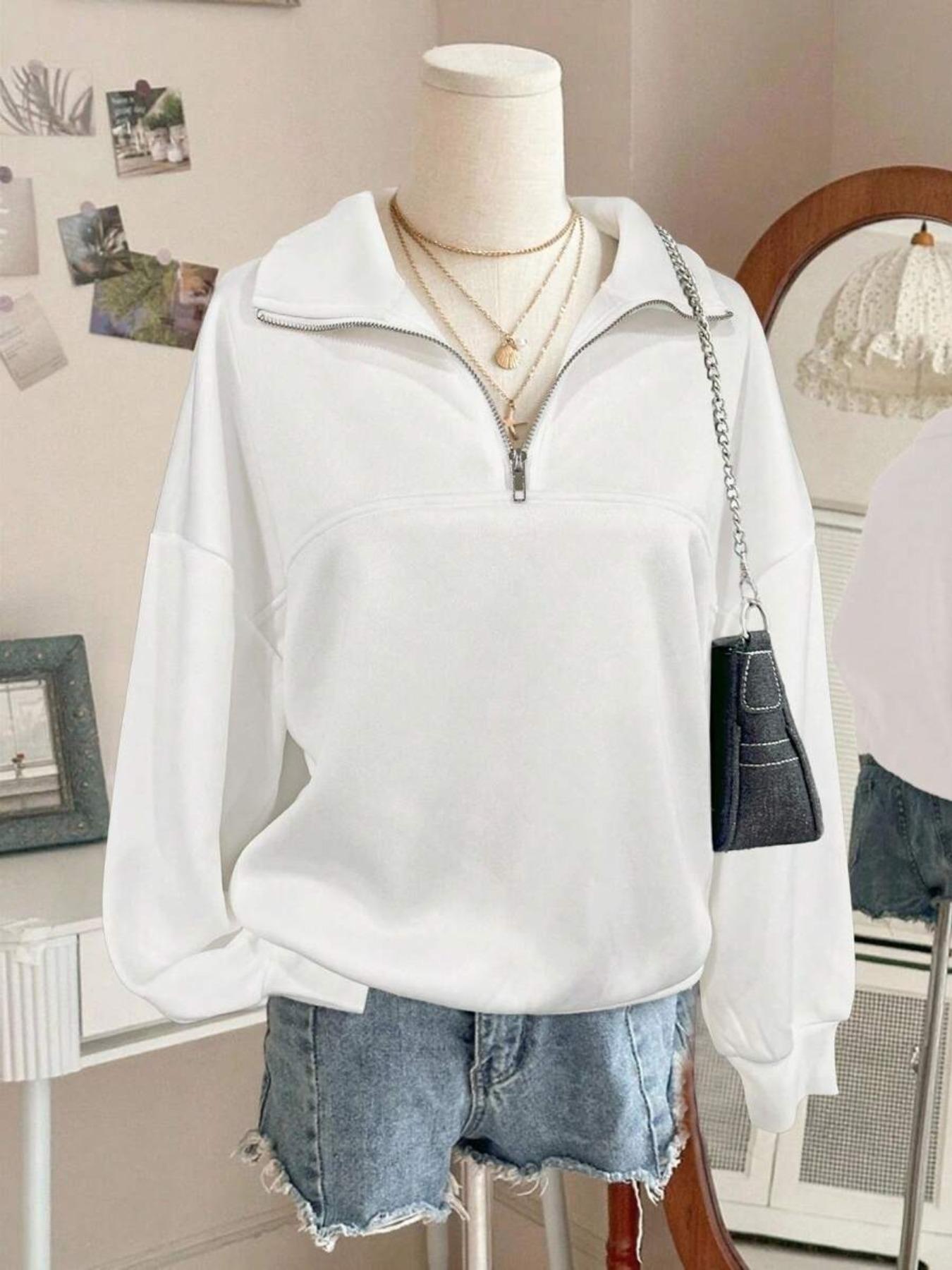 Women's Fashion Camo Zipper Half High Neck Sweater, Loose Fit Long Sleeve Casual Top, Comfortable All over Print Fall & Winter