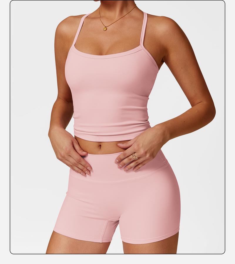 MFVIM Women's Yoga Wear Backless Lace Up Sports Bra and High Waisted Hip Lifting Shorts Matching Workout Set butt-lifting Pilates Improver Suit Sleeveless Gym Tops Lightweight Activewear Running Outfits Sporty Style Clothes