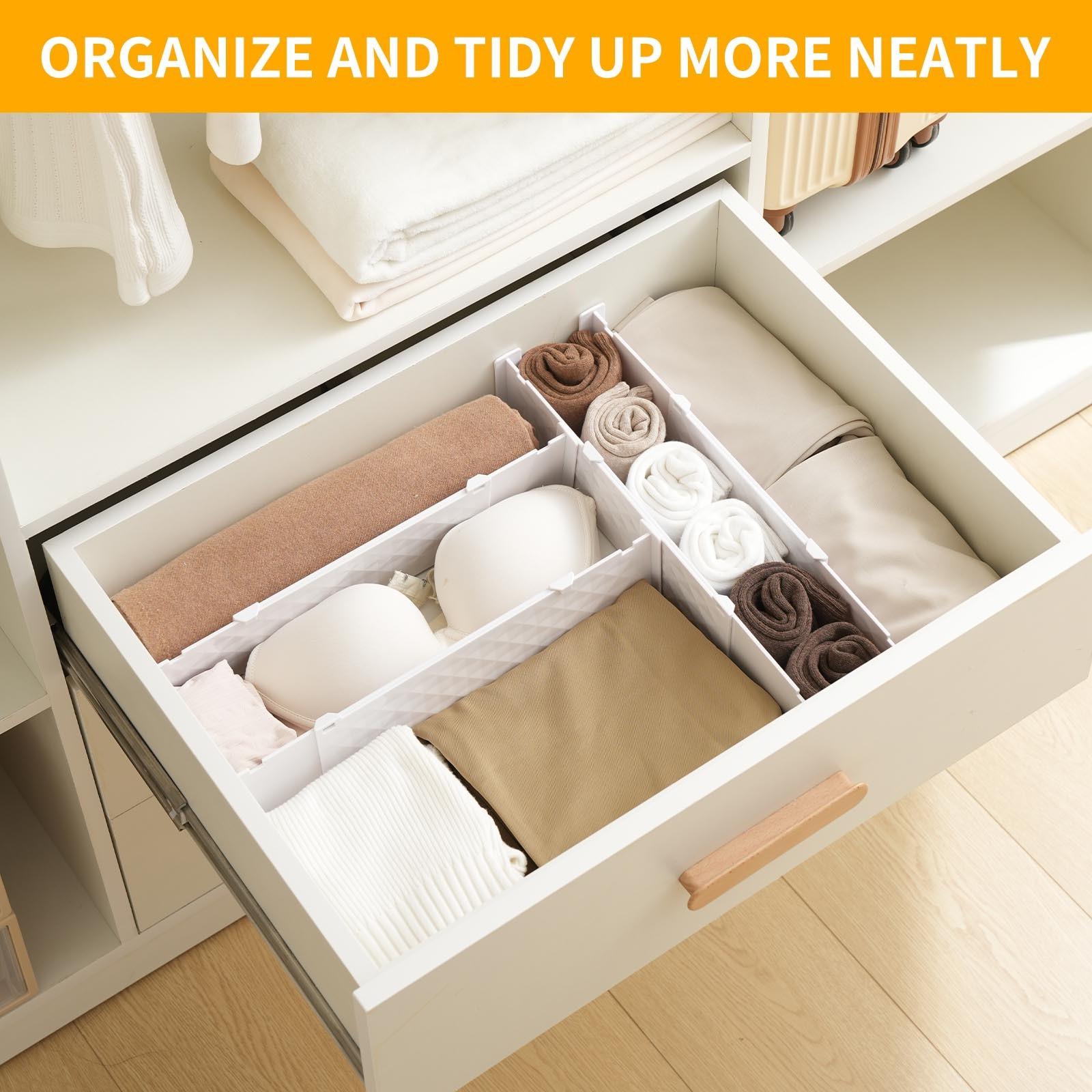 4set Expandable Drawer Dividers, Adjustable Drawer Separators for Closet Kitchen, Plastic Drawer Organizer, Space-Saving Storage Solution