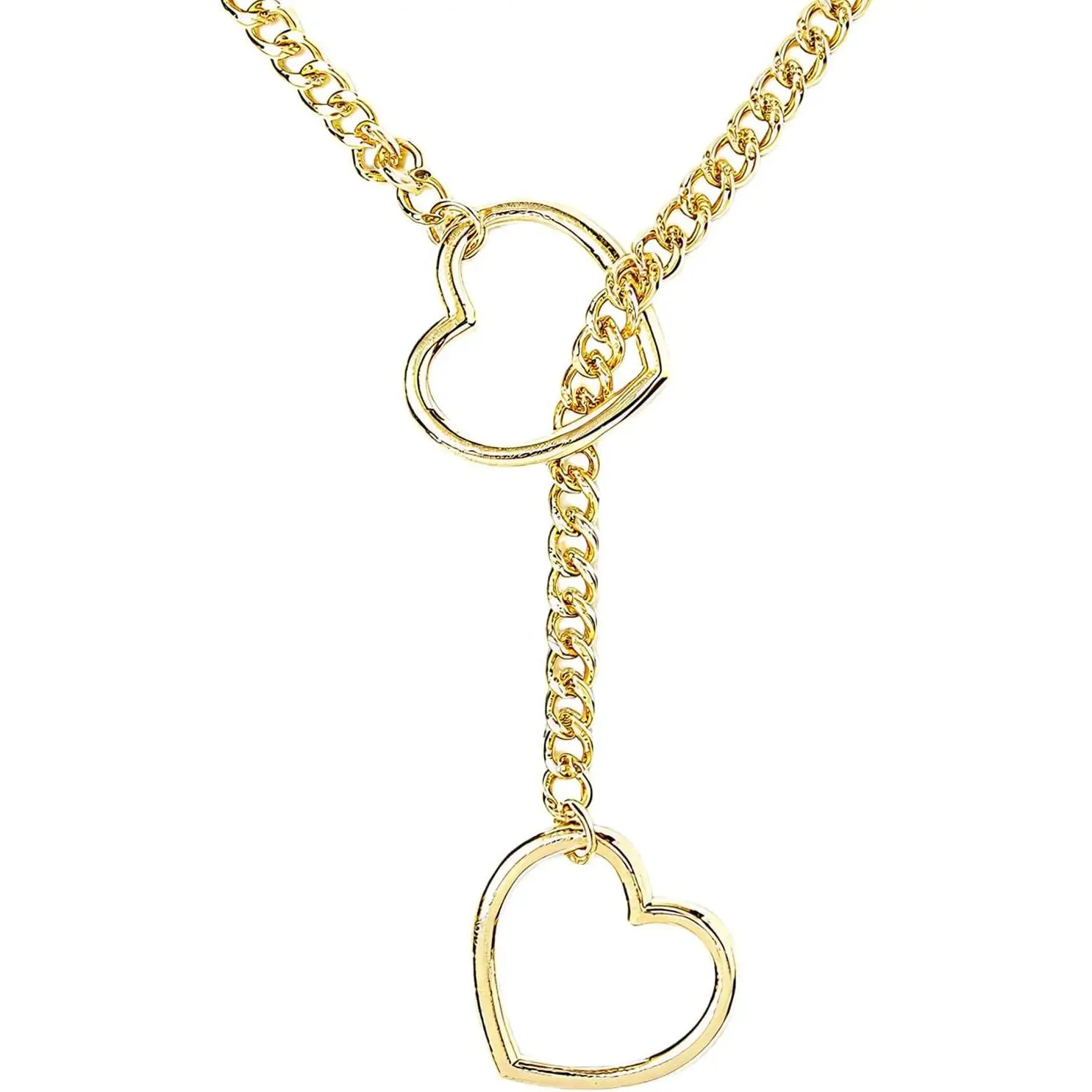 Heart Slip Chain Necklaces for Women,Adjustable Lariat Heart Y-Necklace,Punk Gothic Cuban  Choker Necklace for women