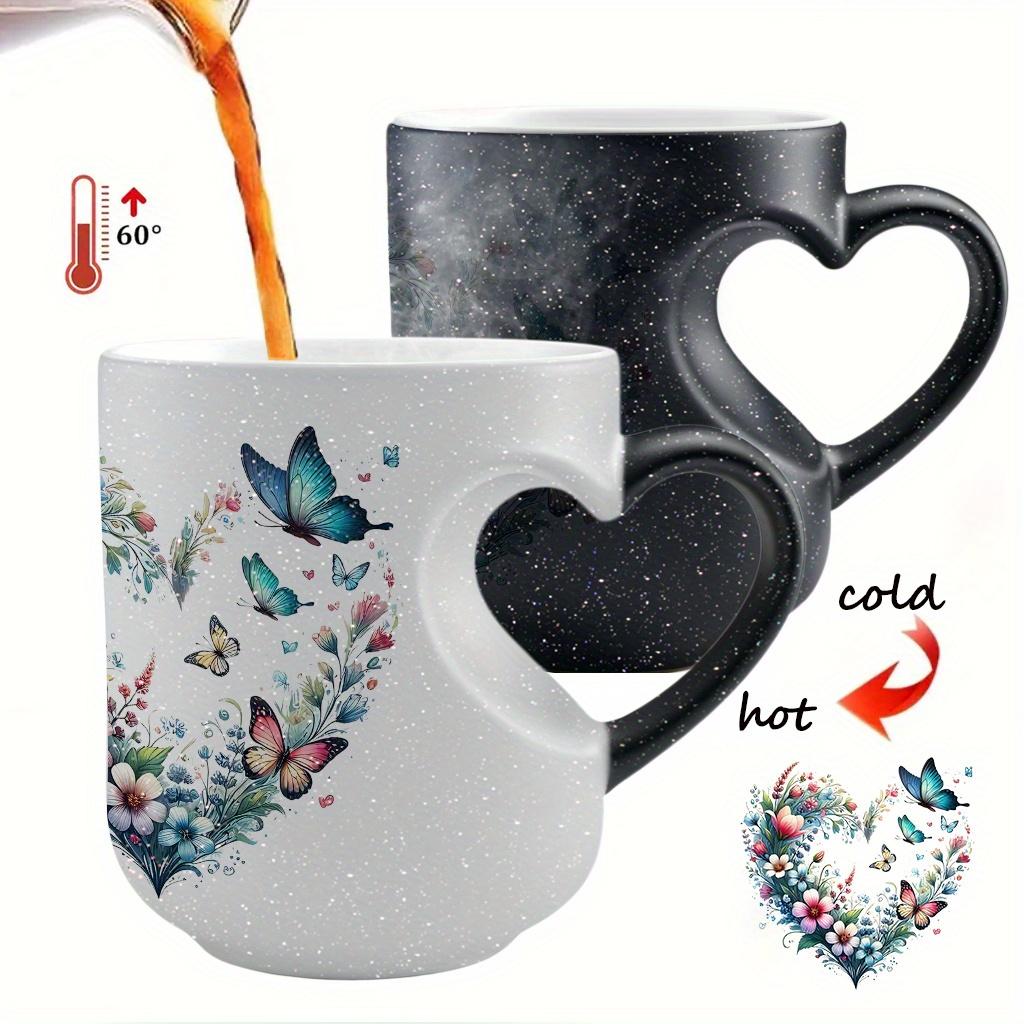 Heat Sensitive Ceramic Cup - Charming Color Changing Love Handle Cup (11 oz/330 ml) | Ideal Holiday Gift for Friends, Perfect for Christmas and Thanksgiving
