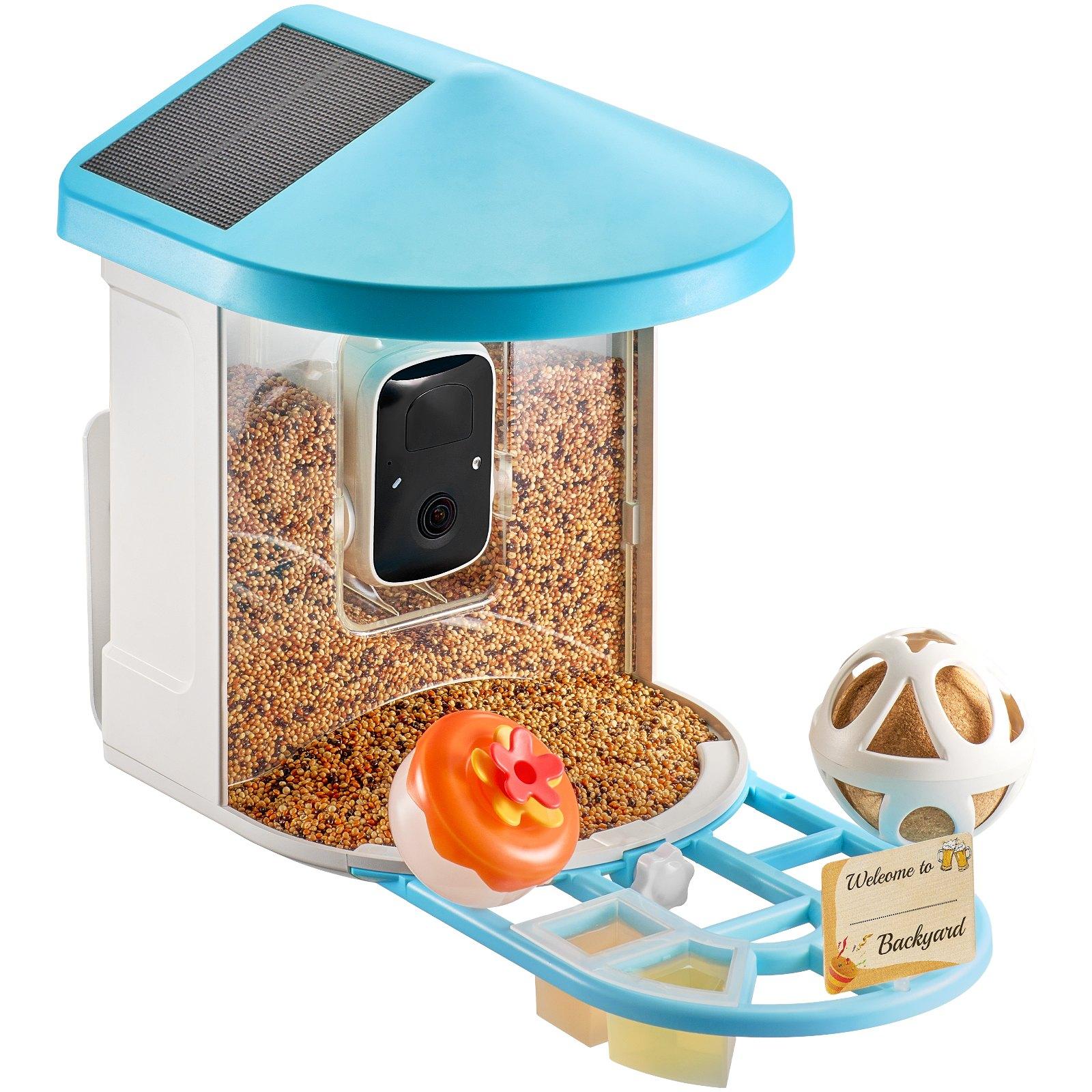 fathersdaygift VEVOR Smart Bird Feeder with Camera, 2K HD AI Identify 10000+ Bird Species, Solar-Powered Bird Watching Camera with Auto Capture Instant Notify, Wireless Outdoor Gift for Bird Lover (2 Solar Panels)