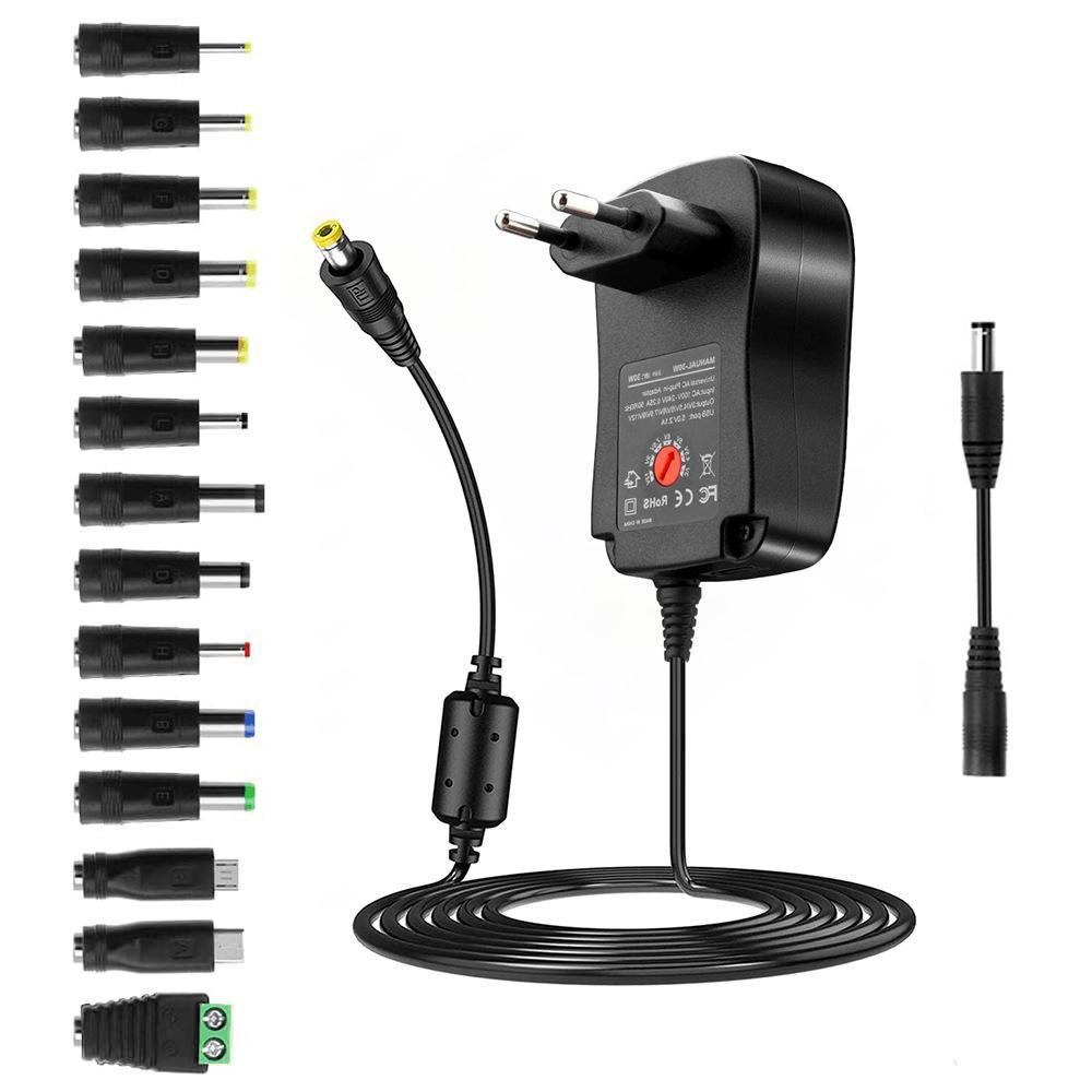 3-12V Adjustable Voltage Power Adapter, Multi-function Power Adapter with 14 Adapters, Suitable for Charging Electric Appliances, USB Port Adapters