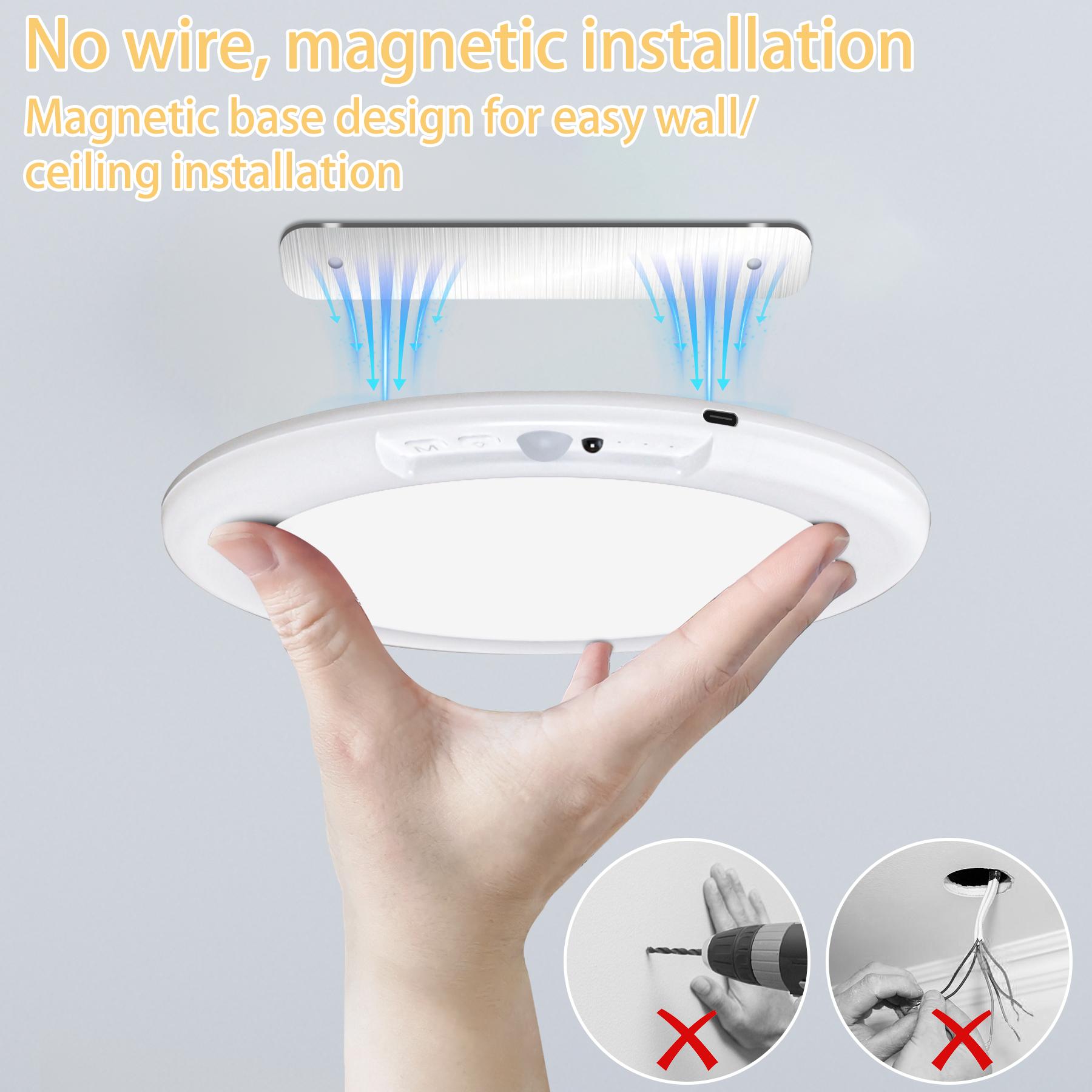 Rechargeable sensor ceiling light with remote control, USB charging, magnetic installation, dimmable and color adjustment, suitable for home storage room, corridor and garage scenes Rechargeable sensor ceiling light with remote control, USB charging, magnetic installation, dimmable and color adjustment, suitable for home storage room, corridor and garage scenes