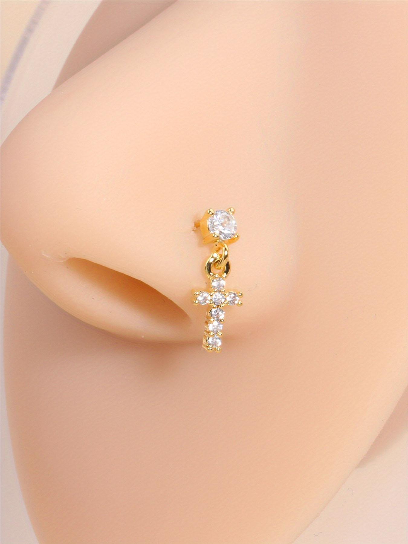Rhinestone Decorated L-shaped Nose Rings, Spiral Nose Ring, Heart & Cross & Butterfly & Flower Design Nose Studs, Body Piercing Charm Jewelry for Women & Men, Nose Ring Jewelry, Septum Jewelry, Nose Piercings Kit