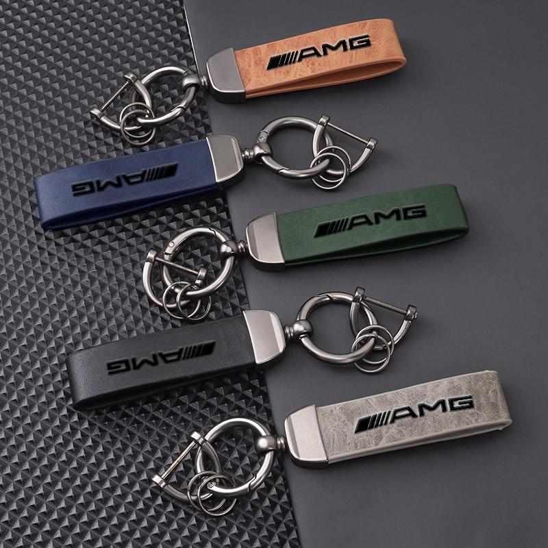 High Grade Leather Keychain, Car Logo Keyring Accessories, Compatible with Mercedes Benz Amg W204 W205 W211 W212 W213 W176 Gla Cla