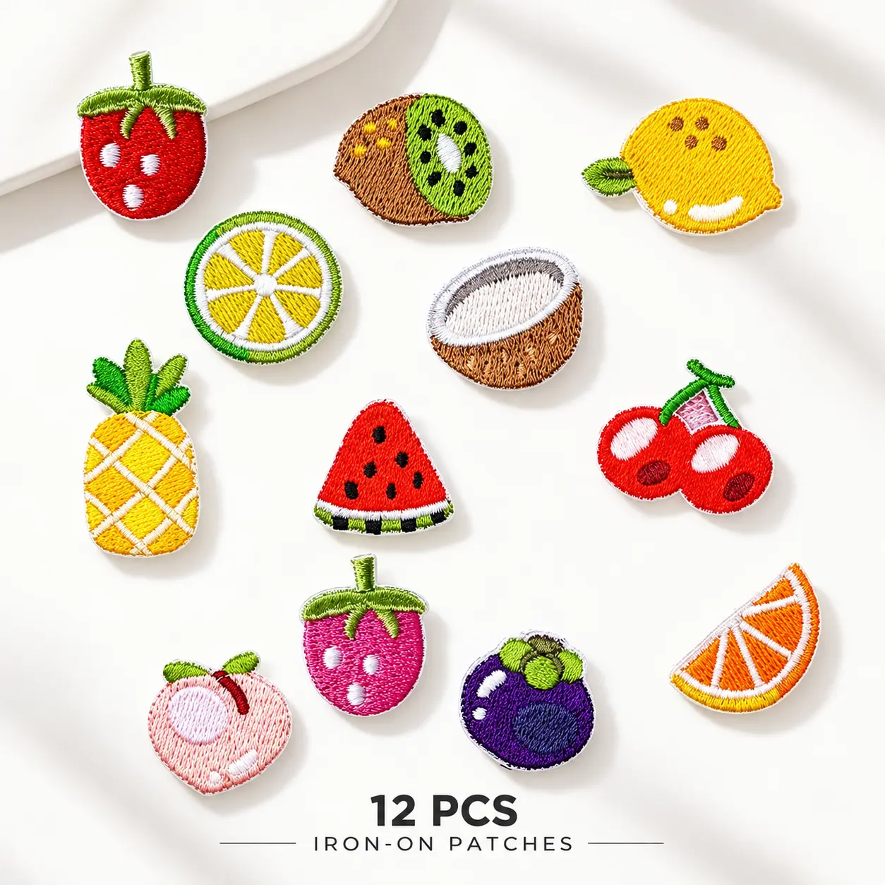 Embroidered Fabric Patches, Lime and Strawberry Appliques with Self-Adhesive or Hot-Melt Backing for Clothing Repair, DIY on Jackets, Jeans, Bags and Hats, Fruit Motif Patches
