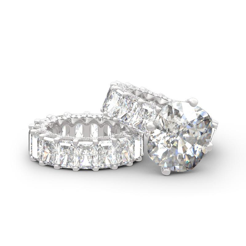 Jeulia Cushion Cut Three Sided Pave Sterling Silver Eternity Ring Set 925 Anniversary Birthday Engagement Valentines Wedding Elegant Jewelry Gift for Women Wife Girlfriend silver jewelry sterling silver jewelry 925 bridal  ring Sterling Silver Zircon