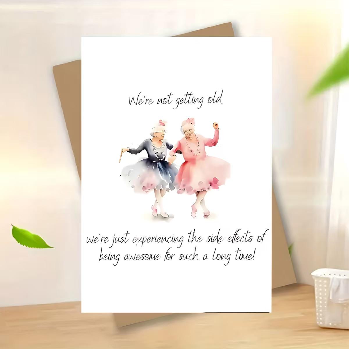 1/3/7pcs  Funny Birthday Card for Best Friend, Humorous Getting Older Greeting Card for Women, Senior Friends, BFF, Sister, Funny Aging Humor Card for 60th 70th 80th Birthday, Retirement, Friendship Celebration, Cute Watercolor Dancing Ladies Card