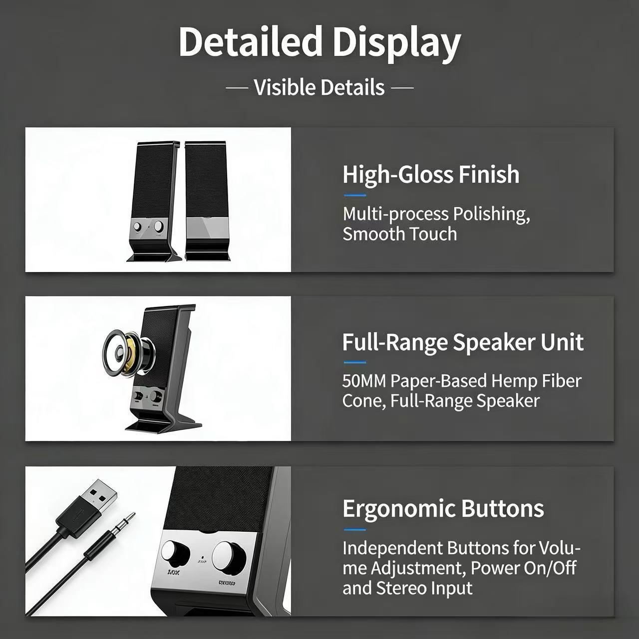 Computer wired Bluetooth desktop speaker, dual speakers, 360 ° surround sound, desktop speaker, high volume, suitable for office, gaming, watching movies, desktop audio, USB powered speaker