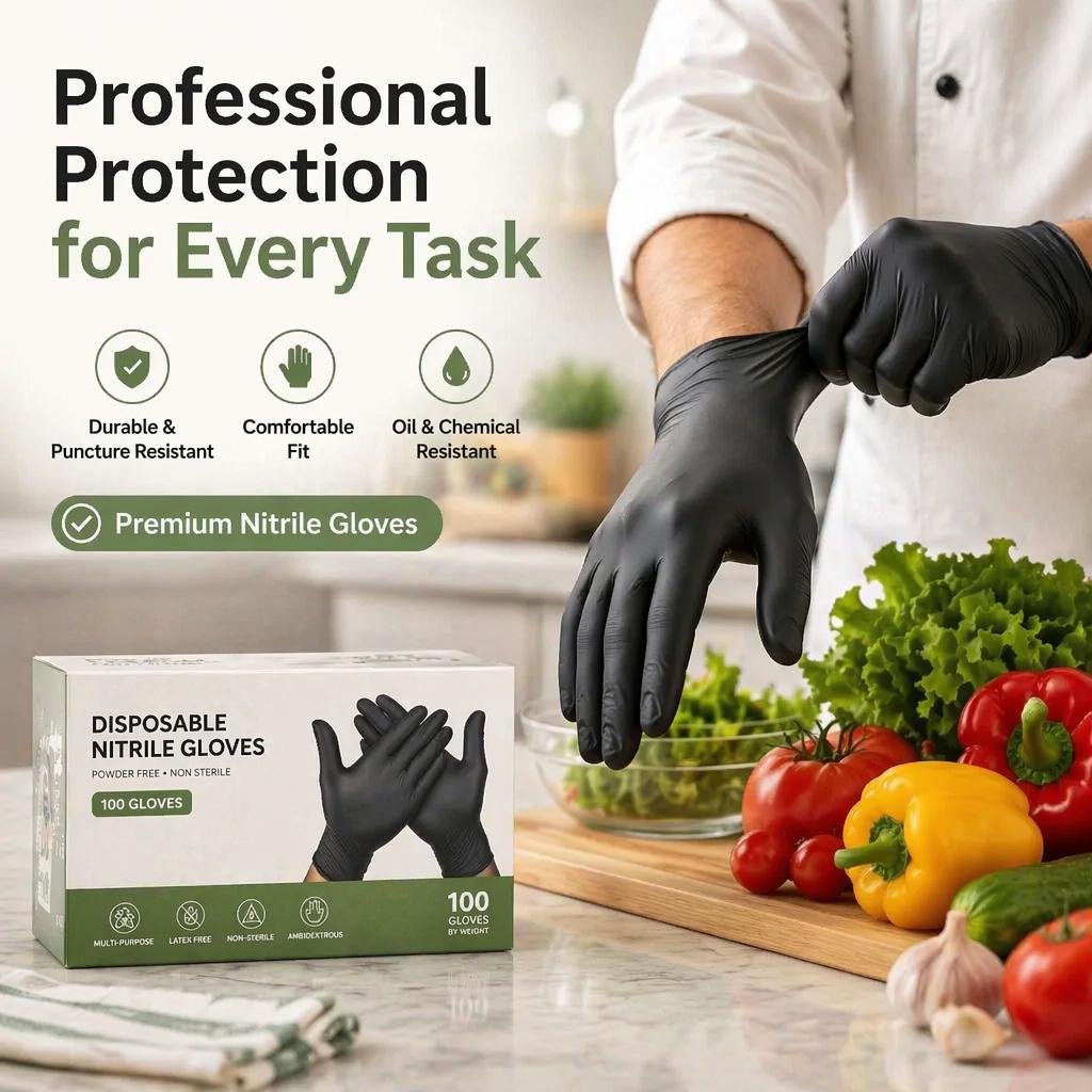 100PCS Nitrile Exam Gloves, 3 Mil Medical Disposable Latex-Free Powder-Free, Non Sterile For Tattoo, Dental, Bulk