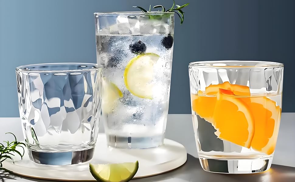 15 Oz Unbreakable Acrylic Drinking Glasses, Shatterproof BPA-Free Hard Plastic Cups, Clear Reusable Set of 6 for Kitchen Dining and Outdoor Gatherings