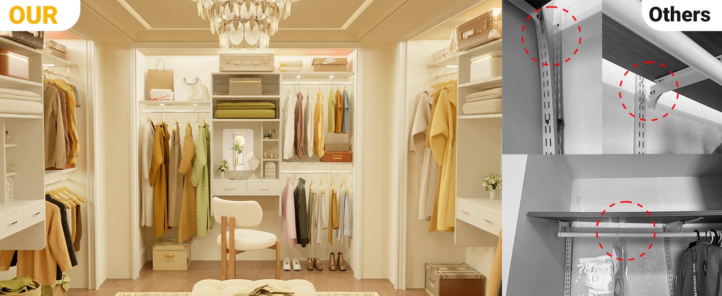 Unikito 8FT Wall Mounted Closet System with Vanity Desk, 96'' Walk In Closet Organizer System with 3 Adjustable Shelves and Hanging Rods, Heavy Duty Wood Clothes Rack, Built-In Garment Rack, White closet organizer system Furniture Drawer Unikito 8FT Wall Mounted Closet System with Vanity Desk, 96'' Walk In Closet Organizer System with 3 Adjustable Shelves and Hanging Rods, Heavy Duty Wood Clothes Rack, Built-In Garment Rack, White closet organizer system Furniture Drawer