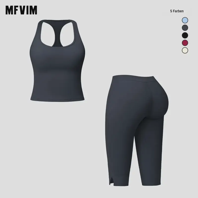 MFVIM Women's 2-Piece Summer Athleisure Outfits Activewear Set - Solid Slim Tank Top, High-Waisted Slim Shorts, Sporty Style Clothes, Gym & Outdoor Use Matching 2-Piece Sets for Women