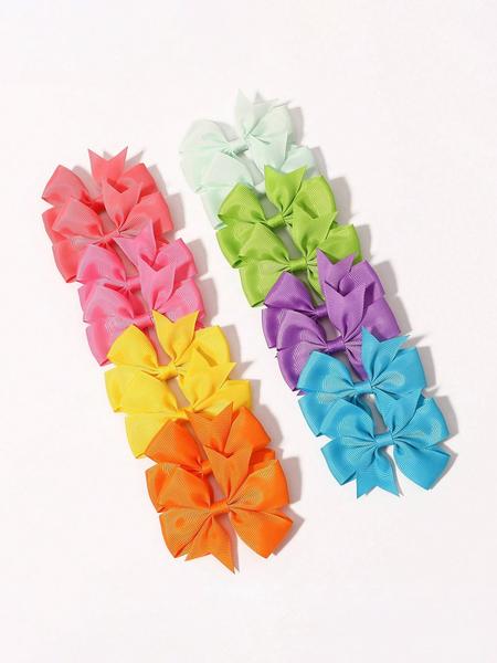 Random Color Bow Decor Hair Clip Set (20pcs), Cute Colorful Hair Accessories for Girls, Simple Style Plain Color Hair Clip for Daily Use