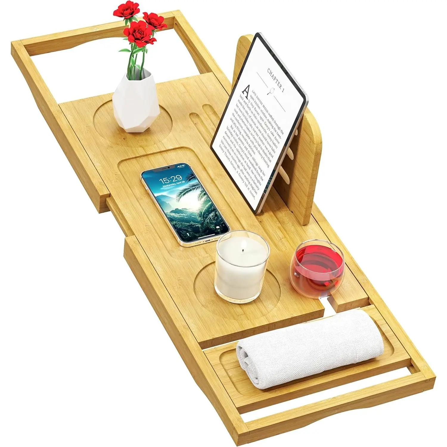 Bathtub Tray - Bath Tray Expandable - Bath Tub Tray Table for Bathtub, Ajustable Size, Fits Most Tubs