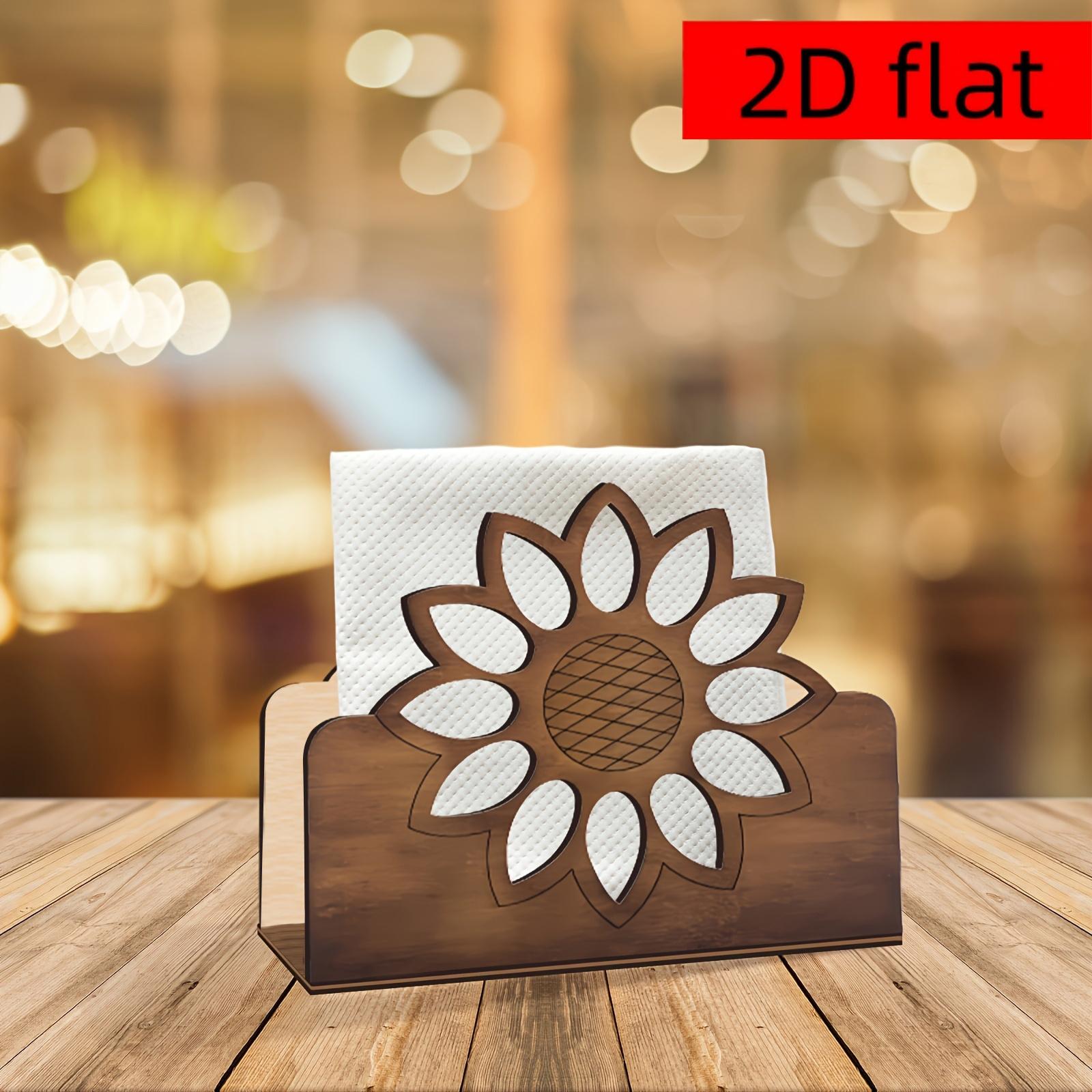 Handcrafted Wooden Napkin Holder with Sunflower Design- Bohemian Style Desktop Decorative Paper Towel Dispenser, Suitable for Restaurant, Kitchen or Living Room, Kitchen Decoration, Dining Table Napkin Stand, Kitchen Accessories, Rustic Sty
