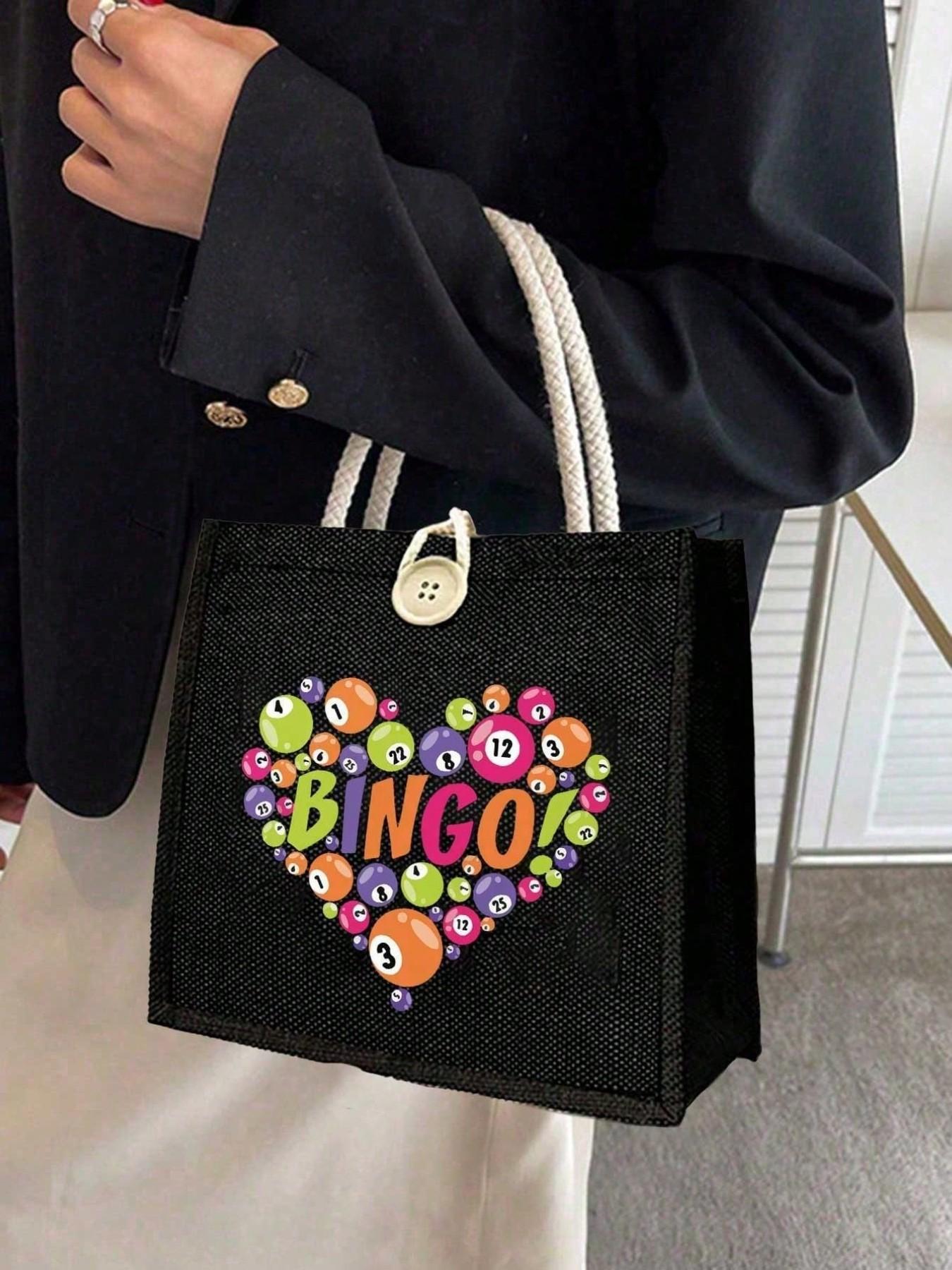 Bingo Theme Handbag Set, Women's Handbag and Wallet, Large Capacity Casual Shoulder Bag, Ideal for Commute, Shopping, Parties, Holidays