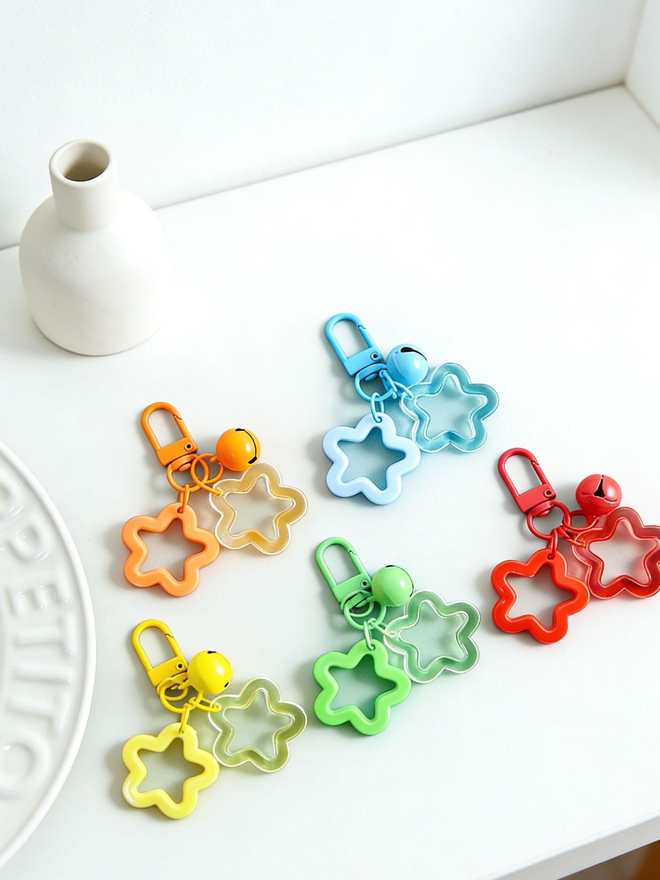 Colorful Hollow Five-Point Star Bell Keychain, 3D Design, Sound Effect, Perfect for Backpacks/luggage, Great for Photoshoots