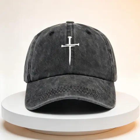 1pc Unisex Cross Printing Washed Baseball Cap Vintage Adjustable Outdoor for Travel Beach for Boys and Girls Men Women Gift Casual Outdoor Hat
