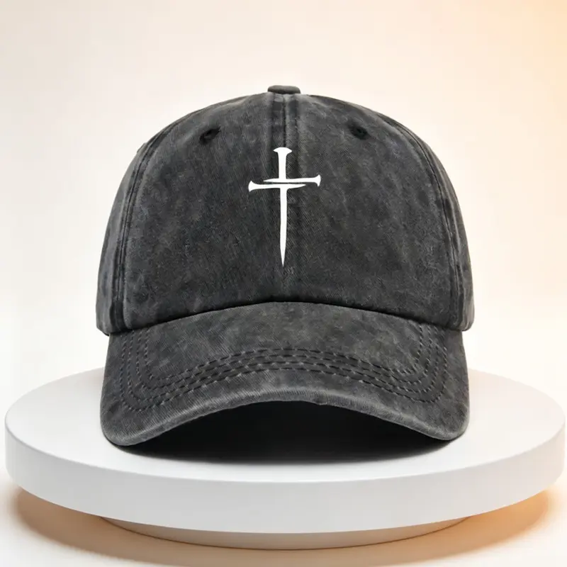 1pc Unisex Cross Printing Washed Baseball Cap Vintage Adjustable Outdoor for Travel Beach for Boys and Girls Men Women Gift Casual Outdoor Hat